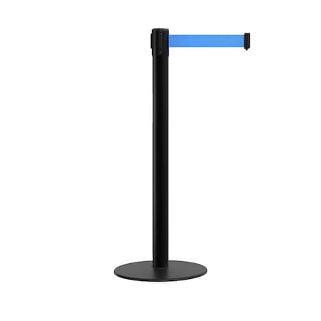 Montour Line Stanchion Belt Barrier Flat Base Black Post 7.5 ft. Light Blue Belt S400-BK-LBL-75
